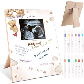 Baby Shower Guest Book Frame, Ultrasound Picture Frames with 12 Watercolor Markers, Teddy Bear Baby Shower Decorations, Baby Gender Reveal Ideas, Unknown Gender Baby Gifts for Parents-13