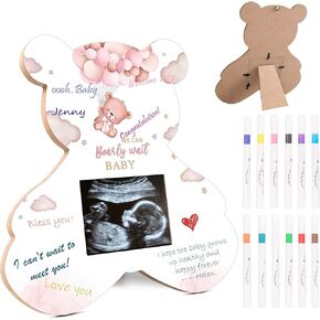 Baby Shower Guest Book Frame, Ultrasound Picture Frames with 12 Watercolor Markers, Teddy Bear Baby Shower Decorations, Baby Gender Reveal Ideas, Unknown Gender Baby Gifts for Parents-7