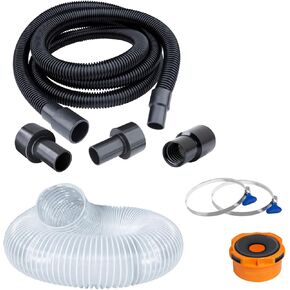 POWERTEC 70459 Dust Collection Hose Combo Kit, 10 Ft. Hose with 5 Fittings Connect to Woodworking Power Tools and Wet/Dry Shop Vacuums, and 4" x 5' Hose with Dust Port Adapter and 2pcs Key Hose Clamps