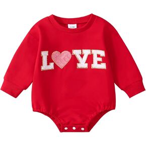 Baby Girl Valentines Day Outfit Towel Embroidery Bubble Romper Toddler First Valentines Day Clothes