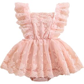 Newborn Baby Girl Romper Dress Lace Floral Sleeveless Tulle Dress with Headband Infant Summer Mesh Jumpsuits in Kuwait