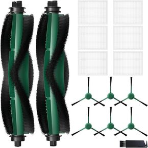 Replacement Parts Compatible with iRobot Roomba Essential Series Q0120, Y0140, Q0520, Y0110, Q011 Robot Vacuum Cleaner,2 Roller Brush, 6 HEPA Filters, 6 Side Brushes, 1 Cleaning Brush
