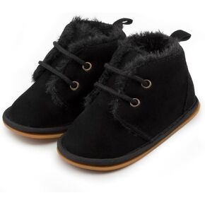 Sekantrol Newborn Baby Boys Girls First Walker Crib Shoes Soft Rubber Sole Infant Sneakers Fashion High-Top Non-Slip Oxford(00-Black,0-6 Months)