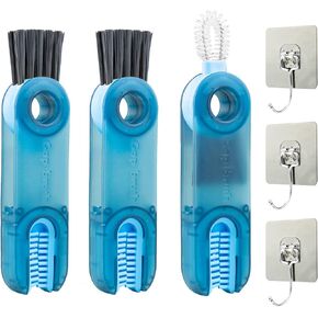 3 in 1 Multifunctional Cleaning Brush, Grand Kitchen 3 in 1 Cleaning Brush, Multi Functional Cleaning Brush, Cup Lid Cleaning Brush, Water Bottle Cleaning Tool, Lid Brush (3 Set Blue)