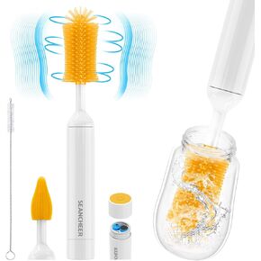 Electric Bottle Brush Cleaner, Silicone Electric Baby Bottle Brush, Waterproof Electric Bottle Brush with Silicone Bottle/Nipple/Straw Brush, 360° Rotation, Perfect Essentials for New Parents (Yellow)