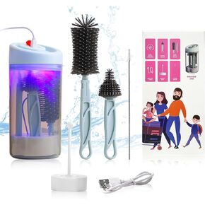 Bottle Brush Cleaner Set,Portable Travel Baby Bottle Cleaning Kit with Silicone Nipple Brushes,Washer Brush,Straw Cleaner Brush.Drainage Rack and Storage Box,Baby Essentials for Travel and Home