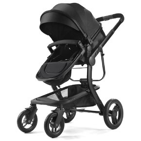 2-in-1 Convertible Baby Stroller with Aluminum Frame & Linen, Bassinet Stroller with Rubber Wheels, Foldable Infant Stroller with Reversible Seat, Adjustable Backrest & Canopy, for 0-36 Months, Gray