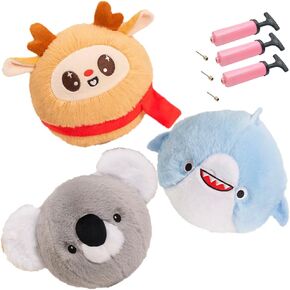 Plush Bouncy Ball for Kids - Removable and Washable - Inflatable Toy Ball with Plush Animals Cover for Boys & Girls 3yrs & Up - 6in Soft Ball with Air Pump(Koala-elk-Shark Three-Piece Set)