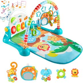 SYNCFUN Baby Play Mat, Tummy Time Mat Toys, Baby Musical Learning Toys 0-6 Months, Adorable Animal-Themed Play Gym with Piano Panel, Newborn Gifts for 0-3 6 9 12 Months
