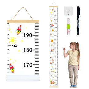 Growth Chart for Kids, Canvas Removable Height Growth Chart, Hanging Wall Ruler with Wooden Frame, Waterproof Height Ruler for Kids, Nursery Room Wall Decor for Baby Bedroom Measurement