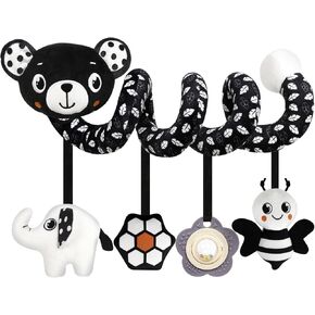 Baby Carseat Toy Black & White Rattle Spiral Hanging Activity Stroller Toy for Newborns Boys and Girls, Quality Baby Gifts for Baby Shower Party Favors, Valentine's Day