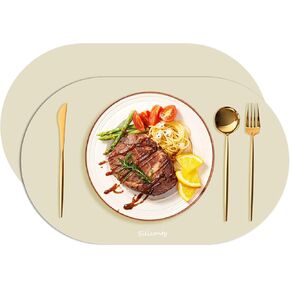 Silicone Placemats, Oval Placemats Set of 2. Heat-Resistant and Easy-to-Clean Siliconty Placemats, Non-Slip Silicone Placemats,Dining Table Mats, Eco-Friendly Placemats(2, Bright Yellow)