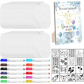 59Pcs DIY Baby Bib Decorating Kit Set Includes 30 White Feeder Bibs 16 Stencils 12 Fabric Markers Wooden
