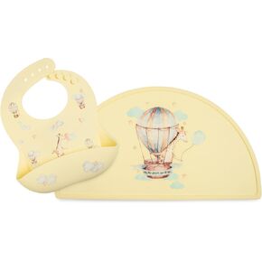 Silicone Baby Bib and Mat | Boys Girls Babies & Toddlers | Waterproof, Adjustable, BPA Free