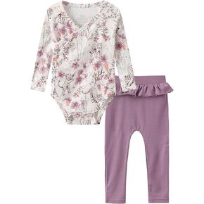 Baby Girls Pajama Set NewBorn Long Sleeve Bodysuit Pants Kimono Sleepwear Viscose from Bamboo Cute Pjs, Leopard, 0-3Months