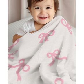 Bow Blanket Pink Bows Soft Throw Blanket Reversible Premium Cozy Fabric for Best Comfort - for Infant,Toddler,Newborn,Nursery,Girl,Throw,Crib,Stroller,Gift, Pink Bows (Pink Bows, 30x40 in)