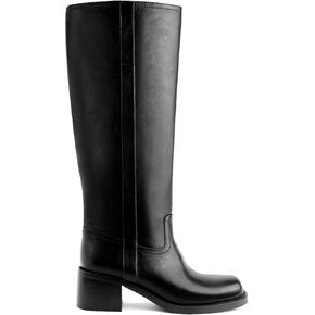Women's Banana Knee High Boots Square Toe Chunky Block Heel Comfortable Low Heel Pull on Wide Calf Riding Long Boots for Women in Saudi Arabia