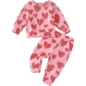 Ritatte Toddler Baby Girl Valentines Day Outfit Love Heart Lollipop Crewneck Sweatshirt Pants Spring Fall Clothes 2Pcs Set