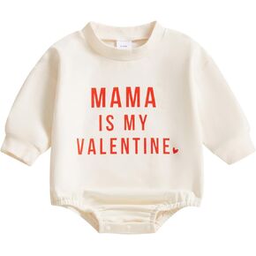 Newborn Baby Boy Girl Valentine's Day Outfit Mama Is My Valentine Bubble Romper Sweatshirt Infant Clothes