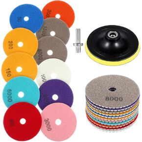 50-8000 Grit Pads, 11 PCS Wet/Dry Granite Polish Kit for Drill Grinder Rock Polisher Granite Marble Stone Concrete Tile Tools