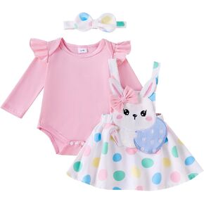 Newborn Baby Girl Valentines Day Outfit Long Sleeve Romper Bodysuit Suspender Skirt Set Cute Baby Winter Clothes