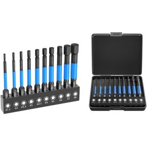 ANDELI Magnetic Hex Screwdriver Bit Set, 1/4" Hex-Shank，2.55" Long 20pcs (Metric & Piec) with Storage Box Set, S2 Material, Metric & SAE Hex Key Set
