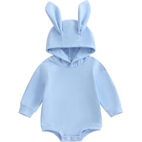 Kupretty My First Easter Baby Boy Girl Outfit Long Ear Bunny Romper Sweatshirt Hooded Bubble Onesie