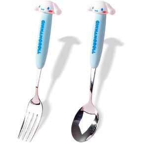 2 PCS Spoon and Fork Set, Cute Stainless Steel Silverware Set, Cartoon Salad Forks and Soup Spoons, Gift for Her