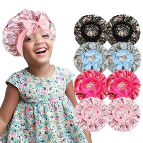 8 PCS Silk Bonnet for Sleeping Kids, Baby Bonnet Toddler Bonnet for Kids with Adjustable Tie Bands, Kids Bonnets for Girls Boys for Curly Natural Hair