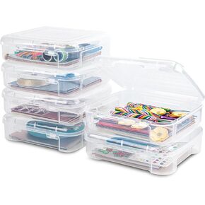 6 Packs Photo Storage Box with Rounded Corners, Stackable Storage Bins for 6x6in Scrapbooking Paper, Art and Craft Supplies, Small Tools, Card and Sticker Organizer