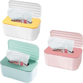3 PCS Wipes Container, Wall Mountable Wipes Container for Bathroom, Refillable Baby Wipes Dispenser, Toilet Wipes Holder, Suitable for Bathroom Office Home Car（White, Pink, Gray）