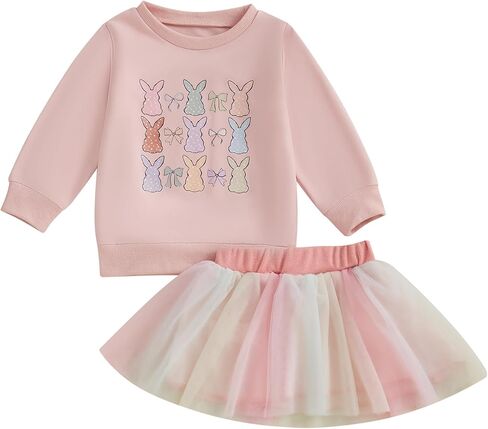 Toddler Baby Girl Valentines Outfit Long Sleeve Crewneck Sweatshirt Pullover Tulle Dress Cute Baby Winter Clothes in Kuwait