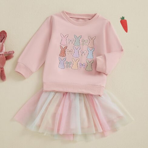 Toddler Baby Girl Valentines Outfit Long Sleeve Crewneck Sweatshirt Pullover Tulle Dress Cute Baby Winter Clothes in Kuwait