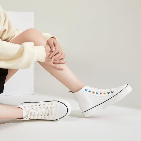 Womens Canvas Sneakers High Top Lace ups Casual Walking Shoes in Saudi Arabia