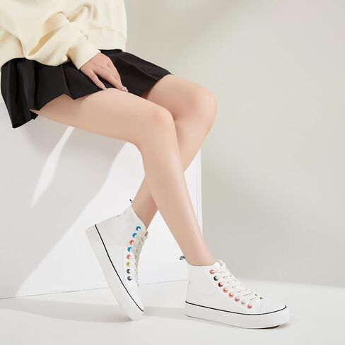 Womens Canvas Sneakers High Top Lace ups Casual Walking Shoes in Saudi Arabia