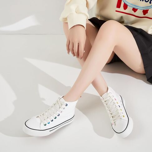 Womens Canvas Sneakers High Top Lace ups Casual Walking Shoes in Saudi Arabia