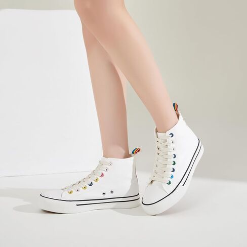 Womens Canvas Sneakers High Top Lace ups Casual Walking Shoes in Saudi Arabia