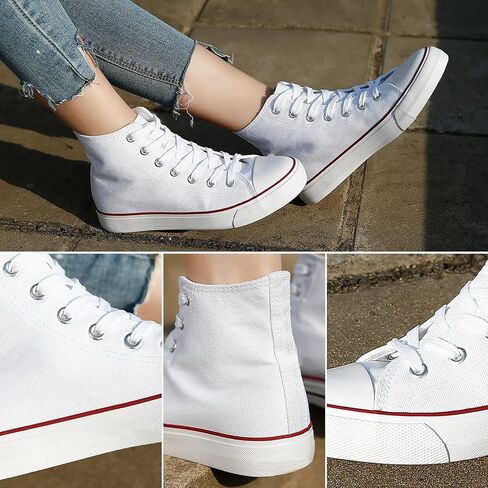 Womens Canvas Sneakers High Top Lace ups Casual Walking Shoes in Saudi Arabia