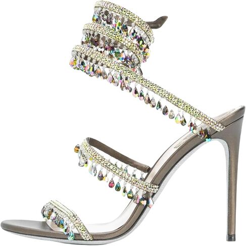 Rhinestone Tassel Wrap Around High Heels Stiletto Sandals for Women, Women's Colorful Diamonds Twist Around Open Round Toe Lace up Heeled Sandals Date Banquet Dress Wedding Prom High Heeled Shoes in Saudi Arabia