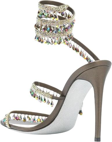 Rhinestone Tassel Wrap Around High Heels Stiletto Sandals for Women, Women's Colorful Diamonds Twist Around Open Round Toe Lace up Heeled Sandals Date Banquet Dress Wedding Prom High Heeled Shoes in Saudi Arabia
