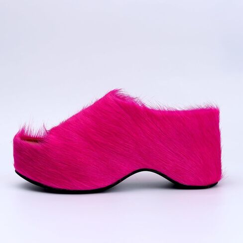 XOBZJH Long-Hair Calfskin Chunky Clog Slide for Women - Memory Foam Luxury Slip on Shoes Women's Mules & Platform Clogs,Designer Mules for Women 2024 in Kuwait