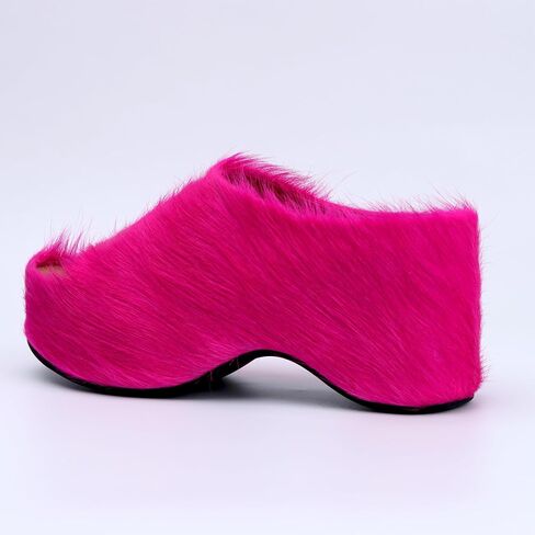 XOBZJH Long-Hair Calfskin Chunky Clog Slide for Women - Memory Foam Luxury Slip on Shoes Women's Mules & Platform Clogs,Designer Mules for Women 2024 in Kuwait