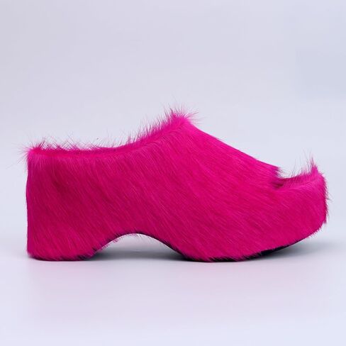 XOBZJH Long-Hair Calfskin Chunky Clog Slide for Women - Memory Foam Luxury Slip on Shoes Women's Mules & Platform Clogs,Designer Mules for Women 2024 in Kuwait