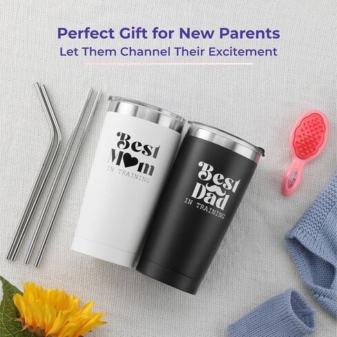 SassyCups New Parents Tumbler With Lid and Straw - Travel Cup Tumblers with Lids and Straws - Keep Drink Cold or Hot - Cups For Tea, Water or Coffee - Set of 2 - For Mom and Dad in Saudi Arabia