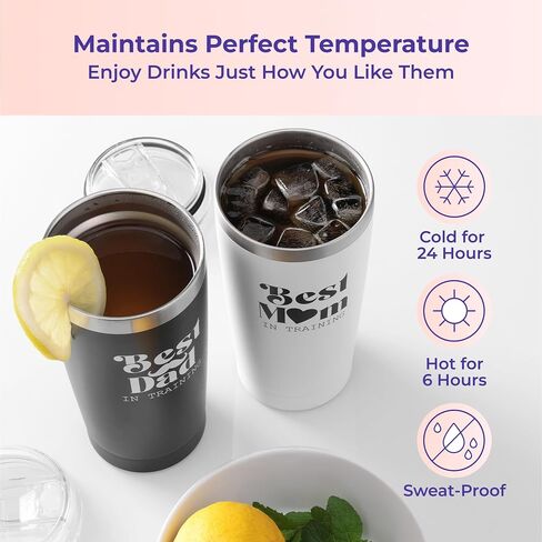 SassyCups New Parents Tumbler With Lid and Straw - Travel Cup Tumblers with Lids and Straws - Keep Drink Cold or Hot - Cups For Tea, Water or Coffee - Set of 2 - For Mom and Dad in Saudi Arabia