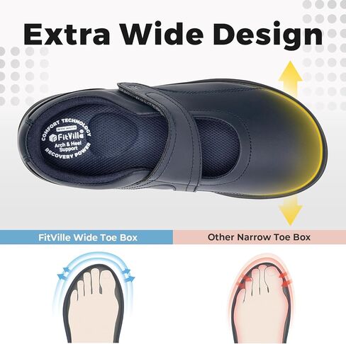 FitVille Women Wide Classic Mary Jane Shoes Flats Casual Dress Shoes Lightweight Comfort Walking Shoes for Plantar Fasciitis Bunions in Saudi Arabia