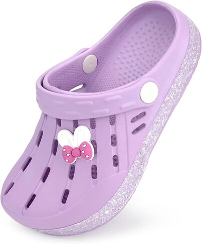 Cubufly Kids Garden Shoes Boys Girls Glitter Stripe Band Clogs Toddler Slip On Water Sandals Children Beach Pool Slipper in Saudi Arabia