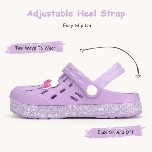 Cubufly Kids Garden Shoes Boys Girls Glitter Stripe Band Clogs Toddler Slip On Water Sandals Children Beach Pool Slipper in Saudi Arabia