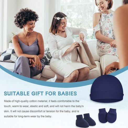 Cotton Baby Hats Mittens and Socks Set Unisex, Toddler No Scratch Mittens and Beanie Cap Infant Newborn Hospital Hat in Kuwait