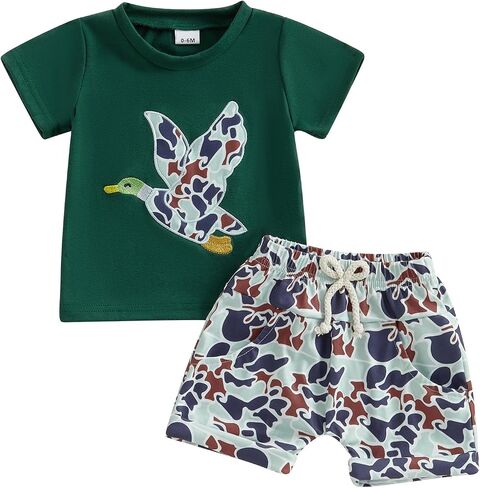 Toddler Baby Boy Hunting Clothes Mallard Duck Short Sleeve T-Shirt Tops Camo Shorts Set 2 Piece Summer Outfits in Kuwait